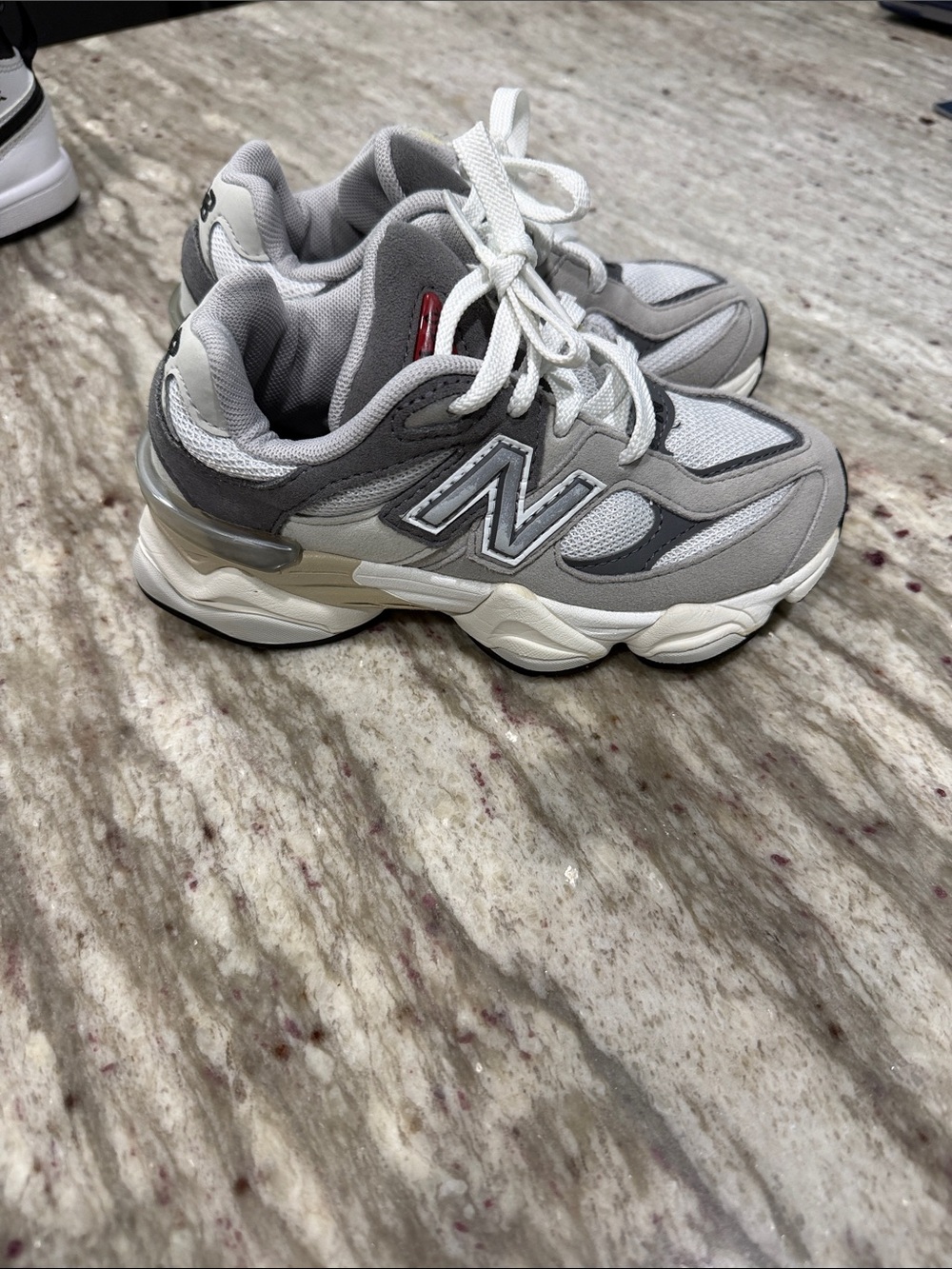 New Balance Kids Gray and White Mesh Suede Sneaker
